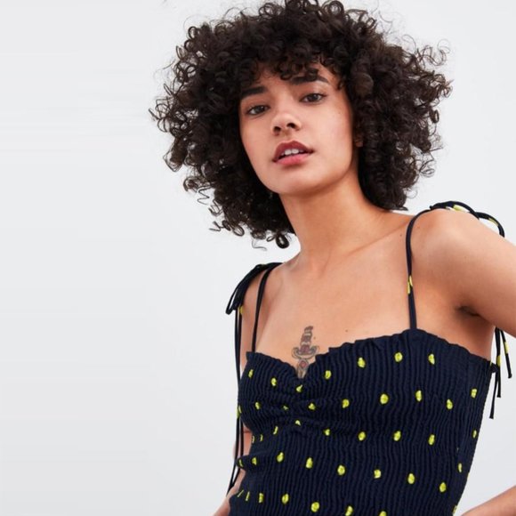 Zara Ruched Polka Dot Tie-Strap Shirt - Picture 5 of 6